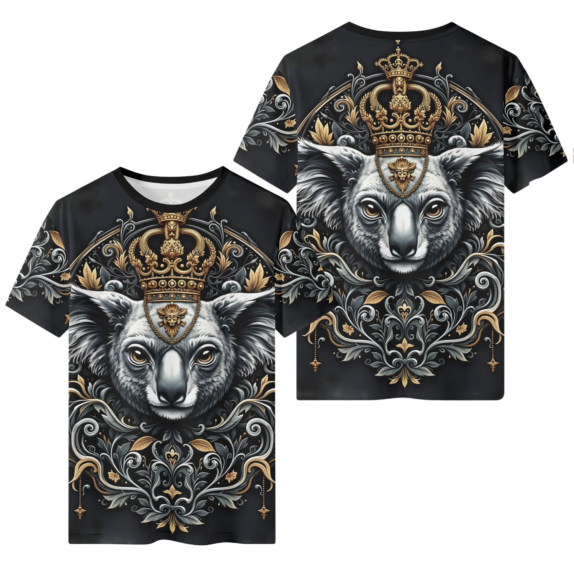 Loud and Lethal Koala Royalty Lycra T-Shirt Limited Edition black unisex tee with ornate crowned koala front and back