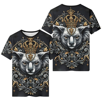 Loud and Lethal Koala Royalty Lycra T-Shirt Limited Edition black unisex tee with ornate crowned koala front and back