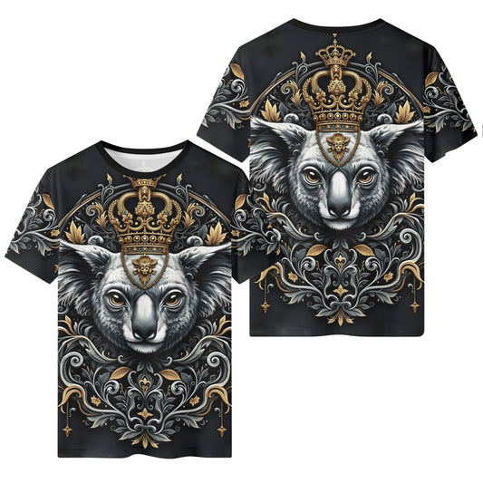 Loud and Lethal Koala Royalty Lycra T-Shirt Limited Edition black unisex tee with ornate crowned koala front and back