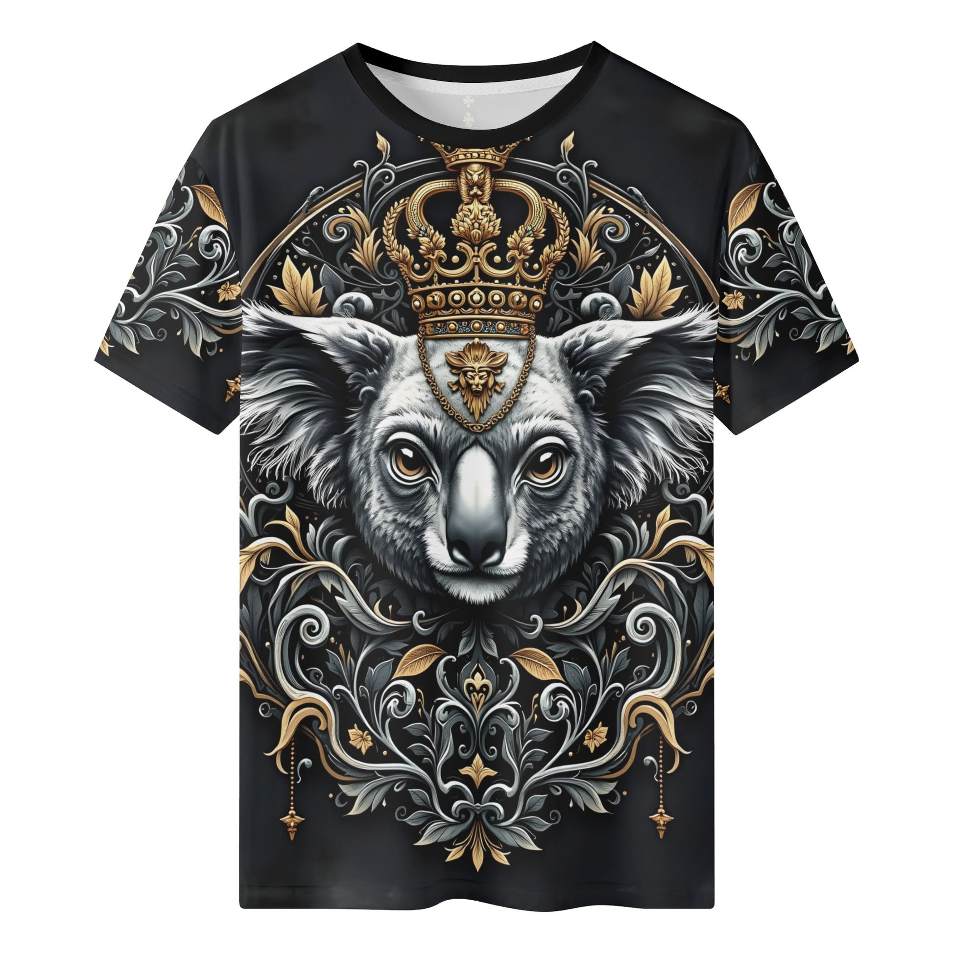 Koala Royalty Lycra T-Shirt Limited Edition Loud and Lethal unisex black tee with ornate gold crowned koala design