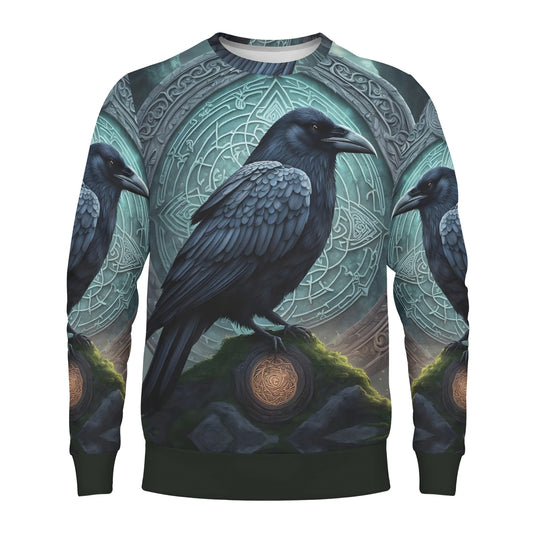 Raven of the Runestones Poly French Terry Sweatshirt unisex Loud and Lethal sweatshirt with detailed raven and runestone graphic