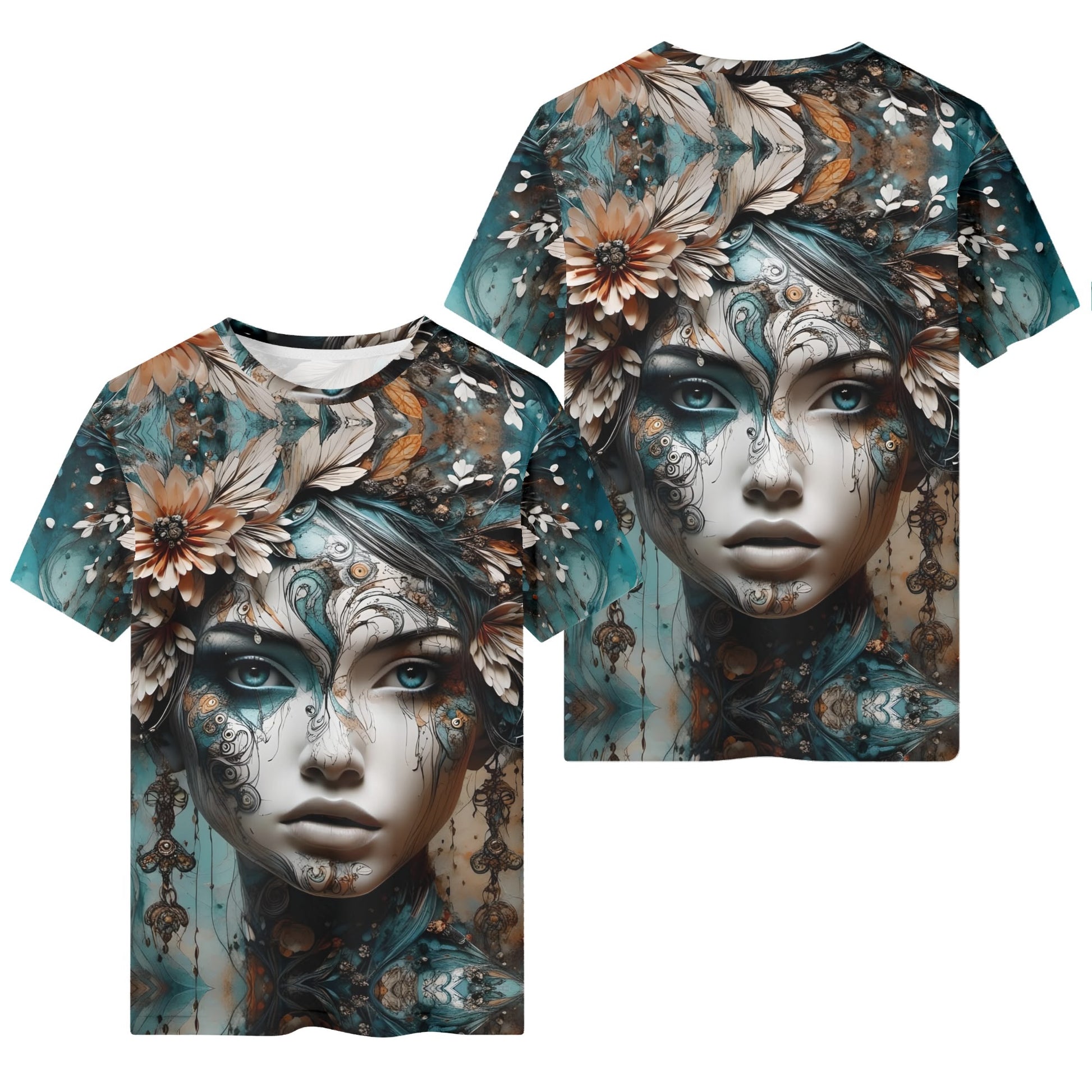 Seraph Shade 100 Cotton T-Shirt by Loud and Lethal featuring detailed artistic female face and floral design