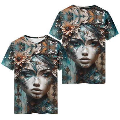 Seraph Shade 100 Cotton T-Shirt by Loud and Lethal featuring detailed artistic female face and floral design