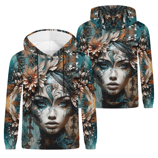 Loud and Lethal Seraph Shade cotton terry hoodie featuring detailed floral and face art design