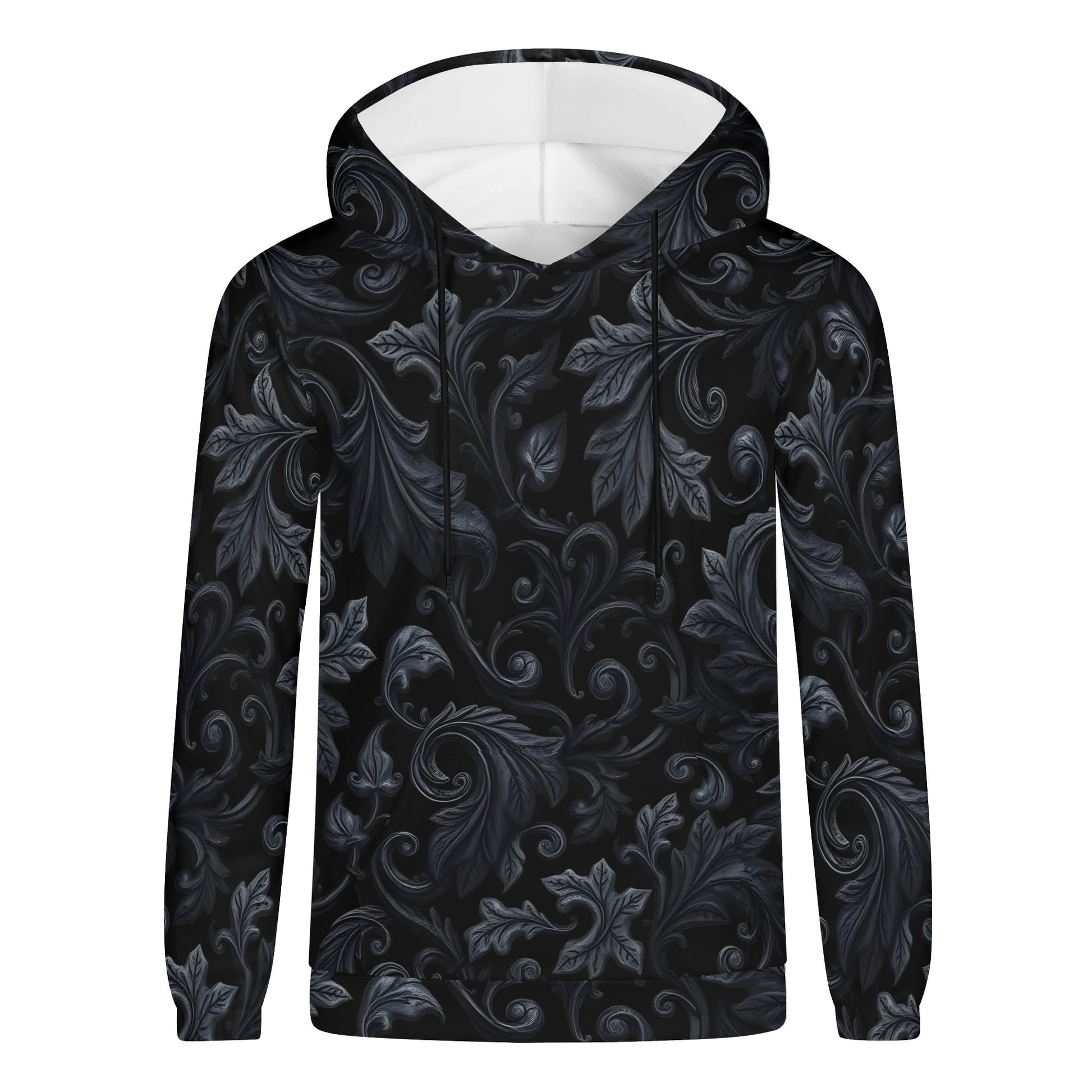 Unisex Shadowed Foliage Cotton Terry Hoodie by Loud and Lethal with dark floral leaf pattern
