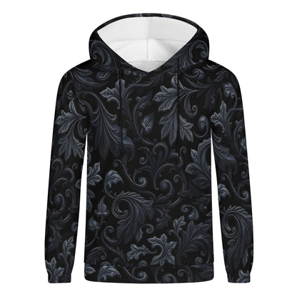 Unisex Shadowed Foliage Cotton Terry Hoodie by Loud and Lethal with dark floral leaf pattern