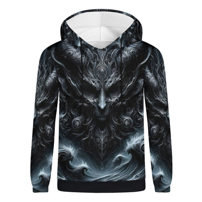 Shadows of Perdition Cotton Terry Hoodie by Loud and Lethal with dark sinister detailed design on unisex black hoodie