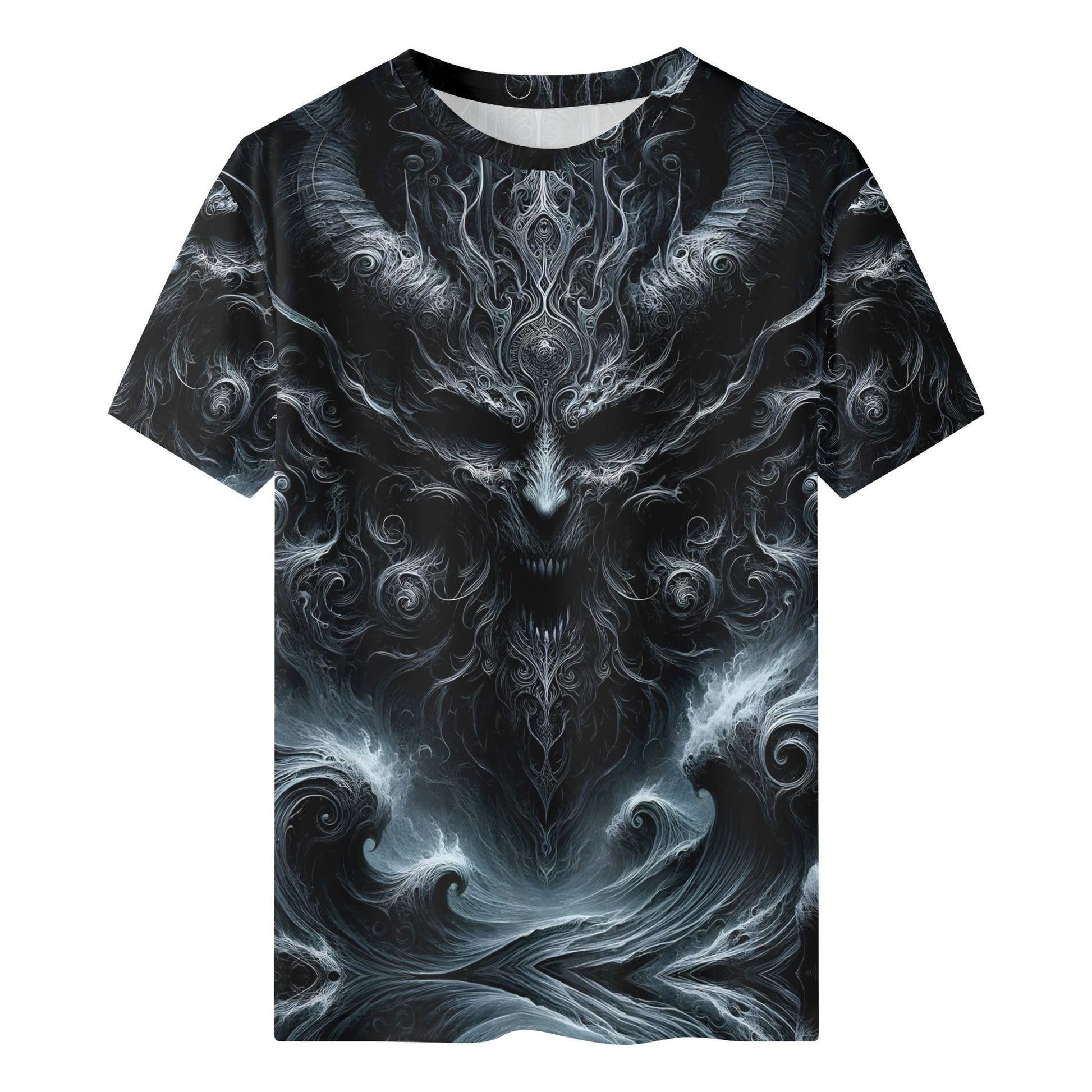 Loud and Lethal Shadows of Perdition Lycra T-Shirt with dark demon and swirling smoke design