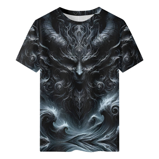 Loud and Lethal Shadows of Perdition Lycra T-Shirt with dark demon and swirling smoke design