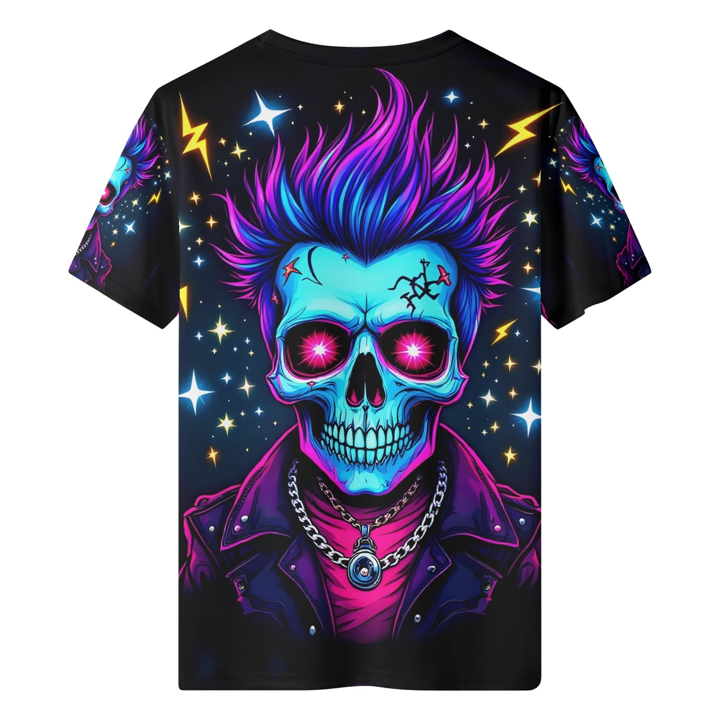 Shockwave Warrior Organic Cotton Kids T-Shirt featuring vibrant skull graphic with neon hair and lightning bolts