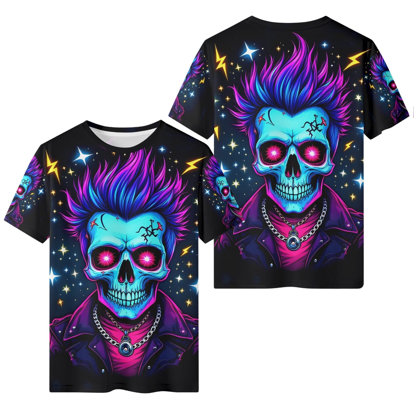 Shockwave Warrior Organic Cotton Kids T-Shirt by Loud and Lethal featuring vibrant neon skull with purple hair and lightning details