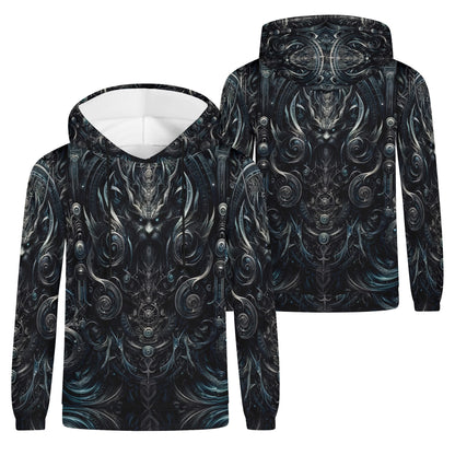 Sigil of Shadows Cotton Terry Hoodie unisex black with intricate dark mystical design by Loud and Lethal
