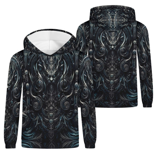 Sigil of Shadows Cotton Terry Hoodie unisex black with intricate dark mystical design by Loud and Lethal