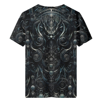 Loud and Lethal Sigil Of Shadows Lycra T-Shirt with dark intricate fantasy design on unisex black fabric