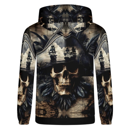Unisex skull and sea cotton terry hoodie by Loud and Lethal with skull and ship design