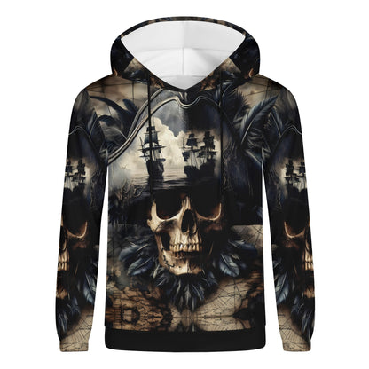Loud and Lethal skull and sea cotton terry hoodie with pirate skull and ship design unisex
