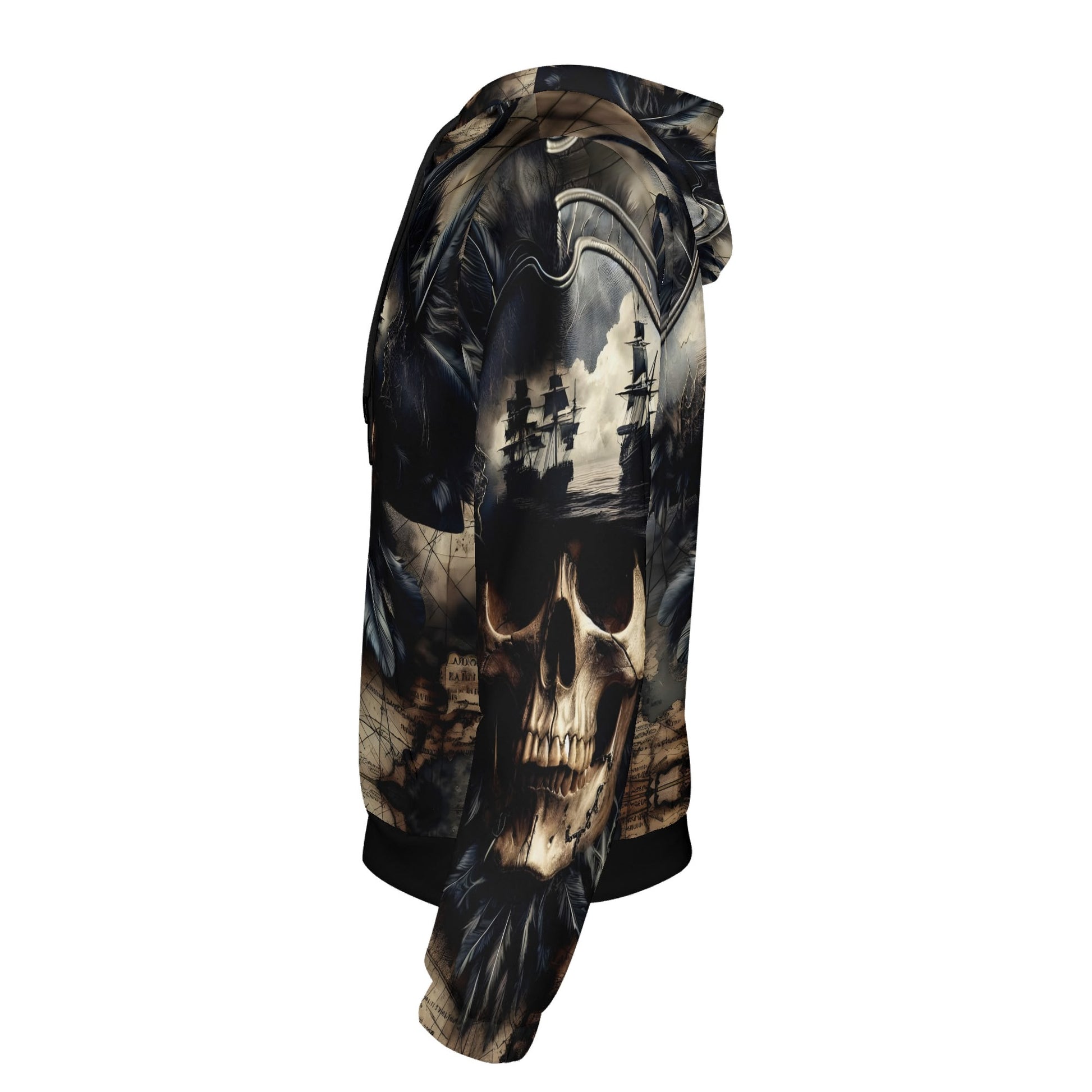 Loud and Lethal unisex skull and sea cotton terry hoodie with detailed pirate skull and ship design