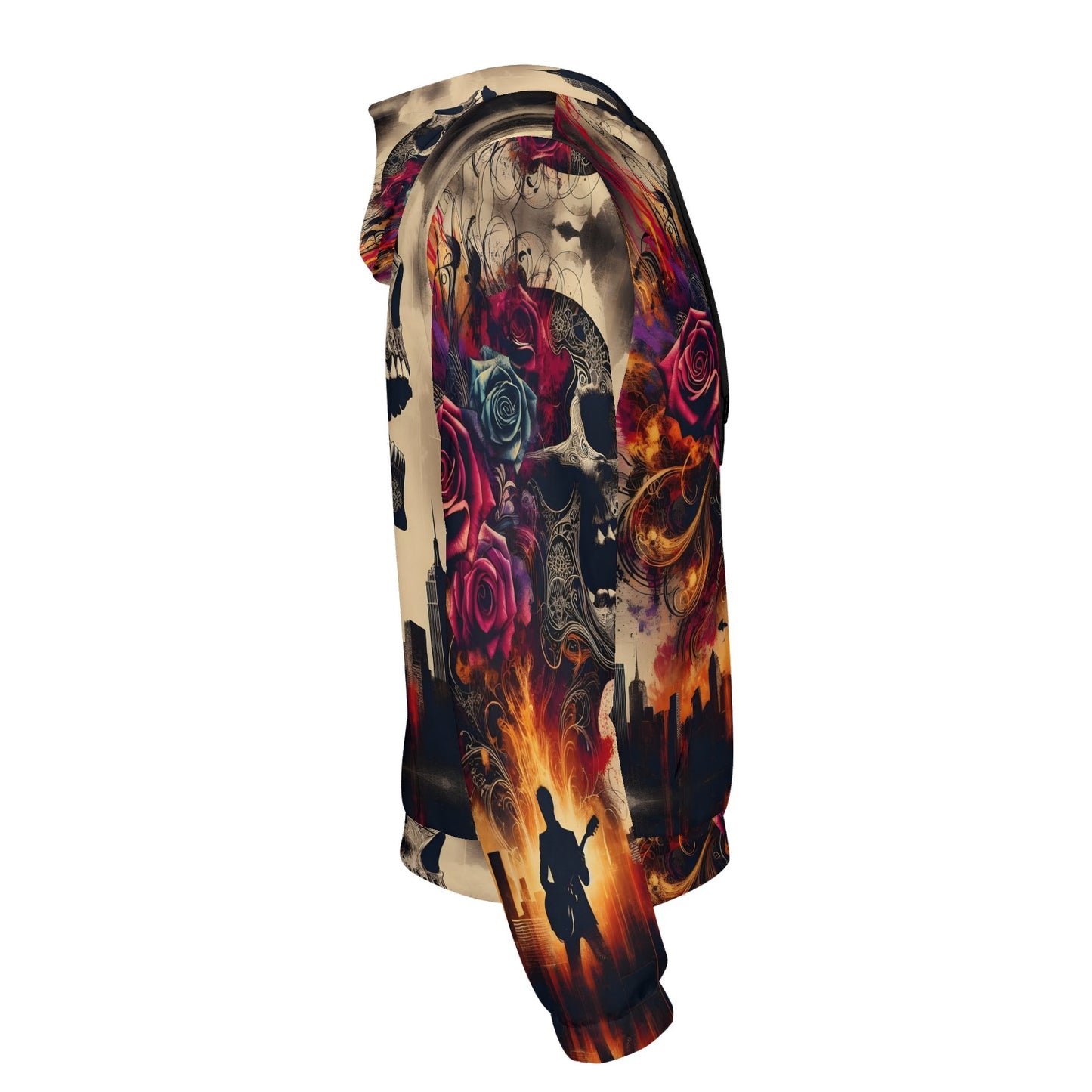 Loud and Lethal Skull & Roses Rebellion Cotton Terry Hoodie with skull and rose graphic design