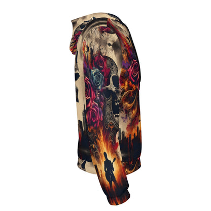 Loud and Lethal Skull & Roses Rebellion Cotton Terry Hoodie with skull and rose graphic design