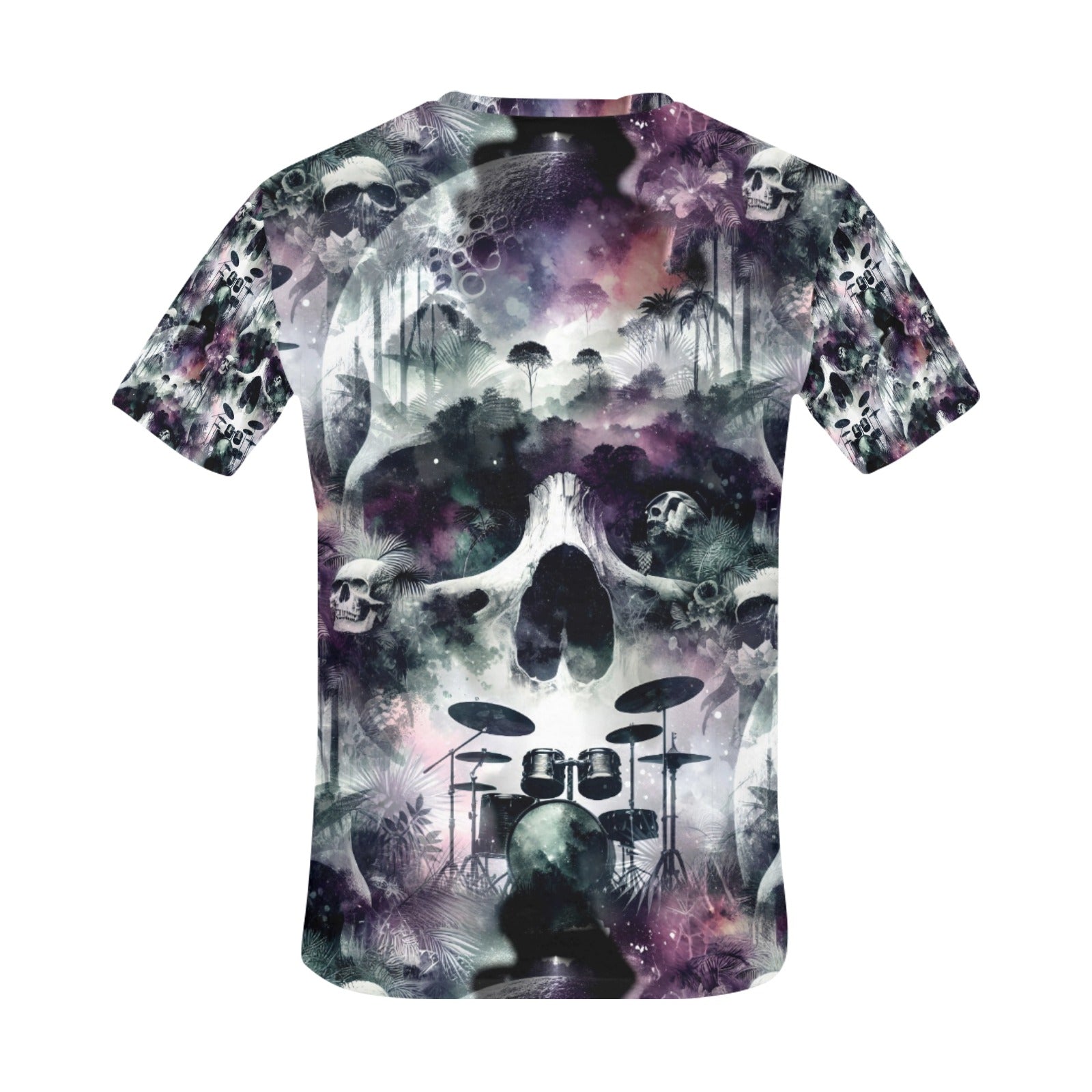Skull Sessions Organic Cotton T-Shirt by Loud and Lethal featuring a dark skull and drum set graphic