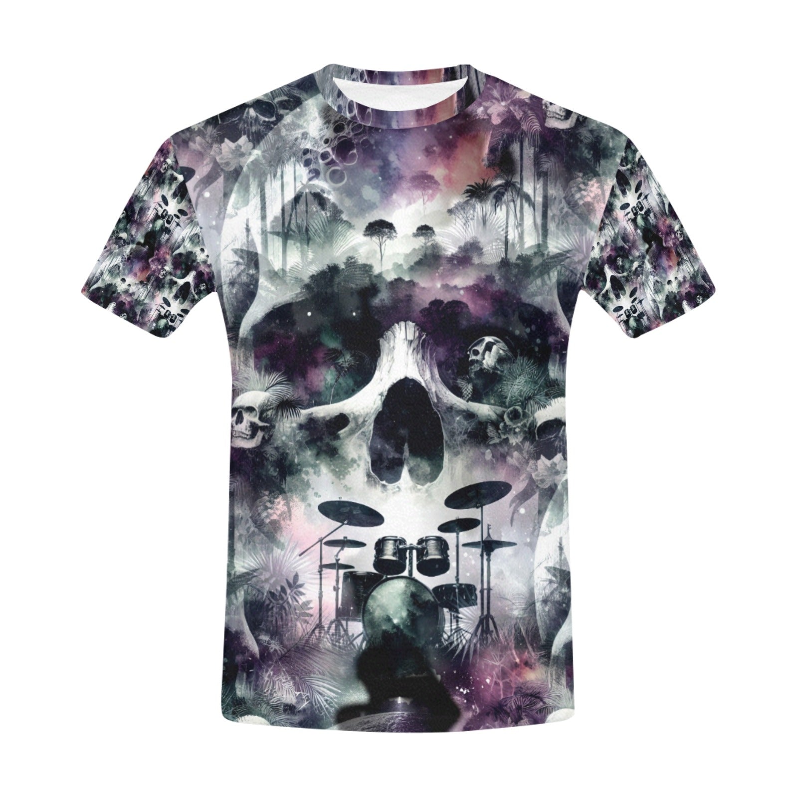 Loud and Lethal Skull Sessions Organic Cotton T-Shirt featuring artistic skull and drum set design