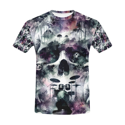 Loud and Lethal Skull Sessions Organic Cotton T-Shirt featuring artistic skull and drum set design