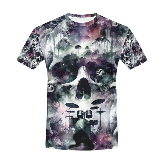 Loud and Lethal Skull Sessions Organic Cotton T-Shirt featuring artistic skull and drum set design