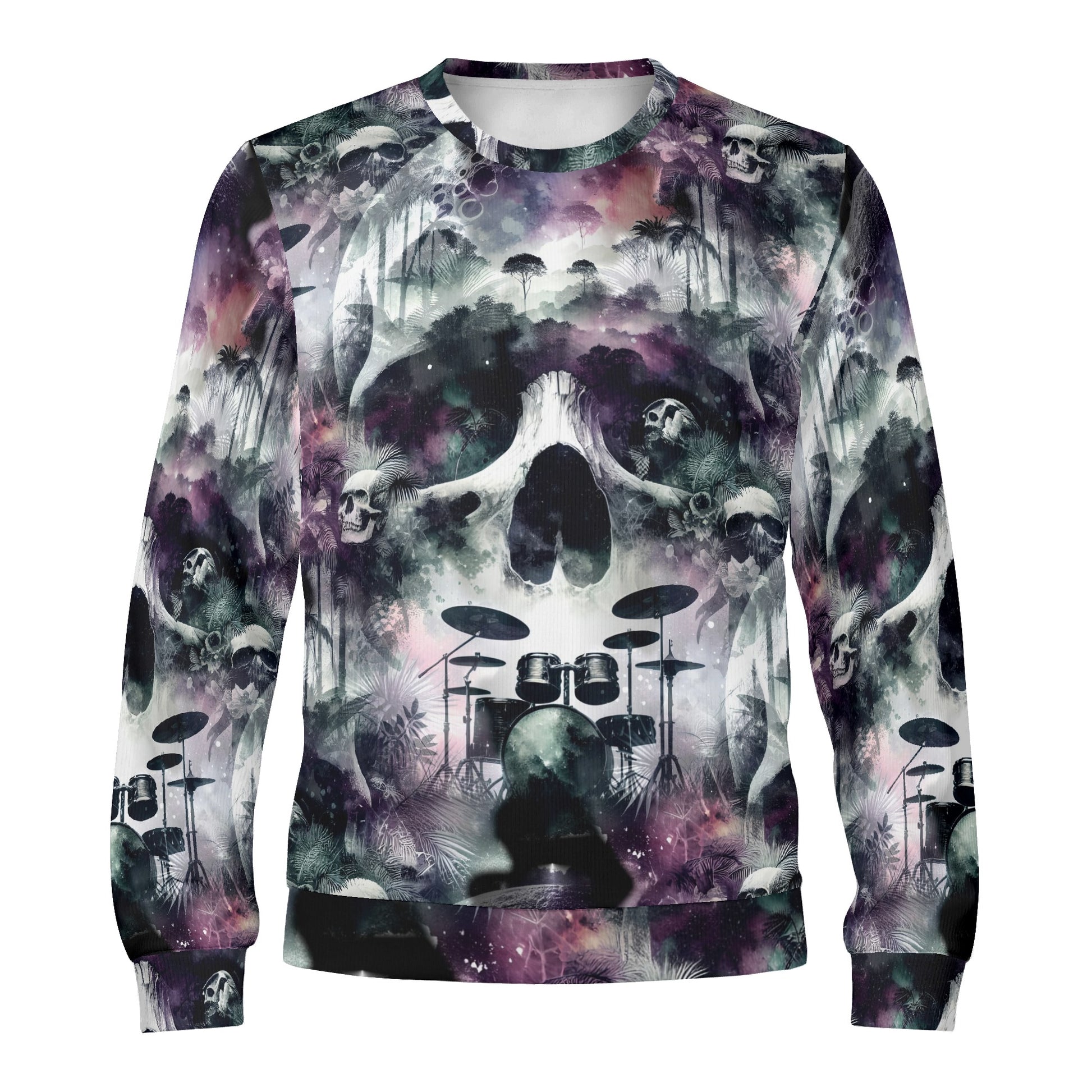Loud and Lethal Skull Sessions Poly French Terry Sweatshirt with skull and drum set graphic