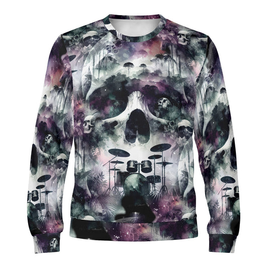 Loud and Lethal Skull Sessions Poly French Terry Sweatshirt with skull and drum set graphic