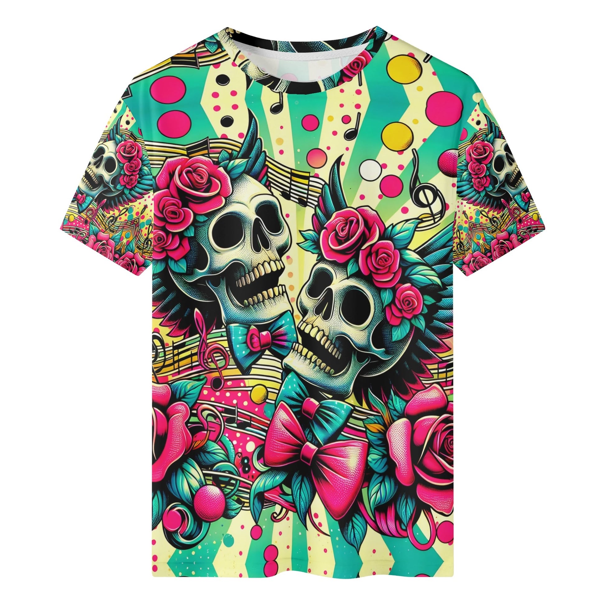 Skull Sonata Organic Cotton Kids T-Shirt by Loud and Lethal with colorful skull and rose design