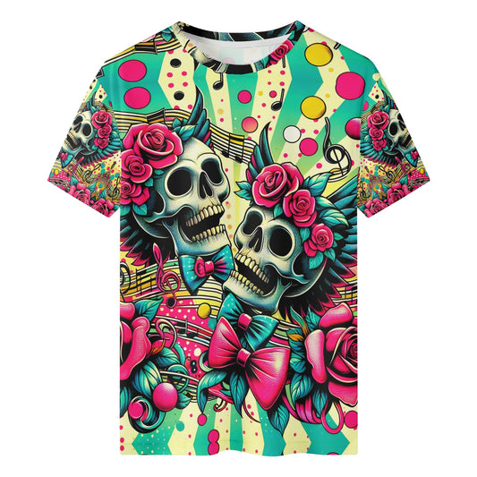 Skull Sonata Organic Cotton Kids T-Shirt by Loud and Lethal with colorful skull and rose design