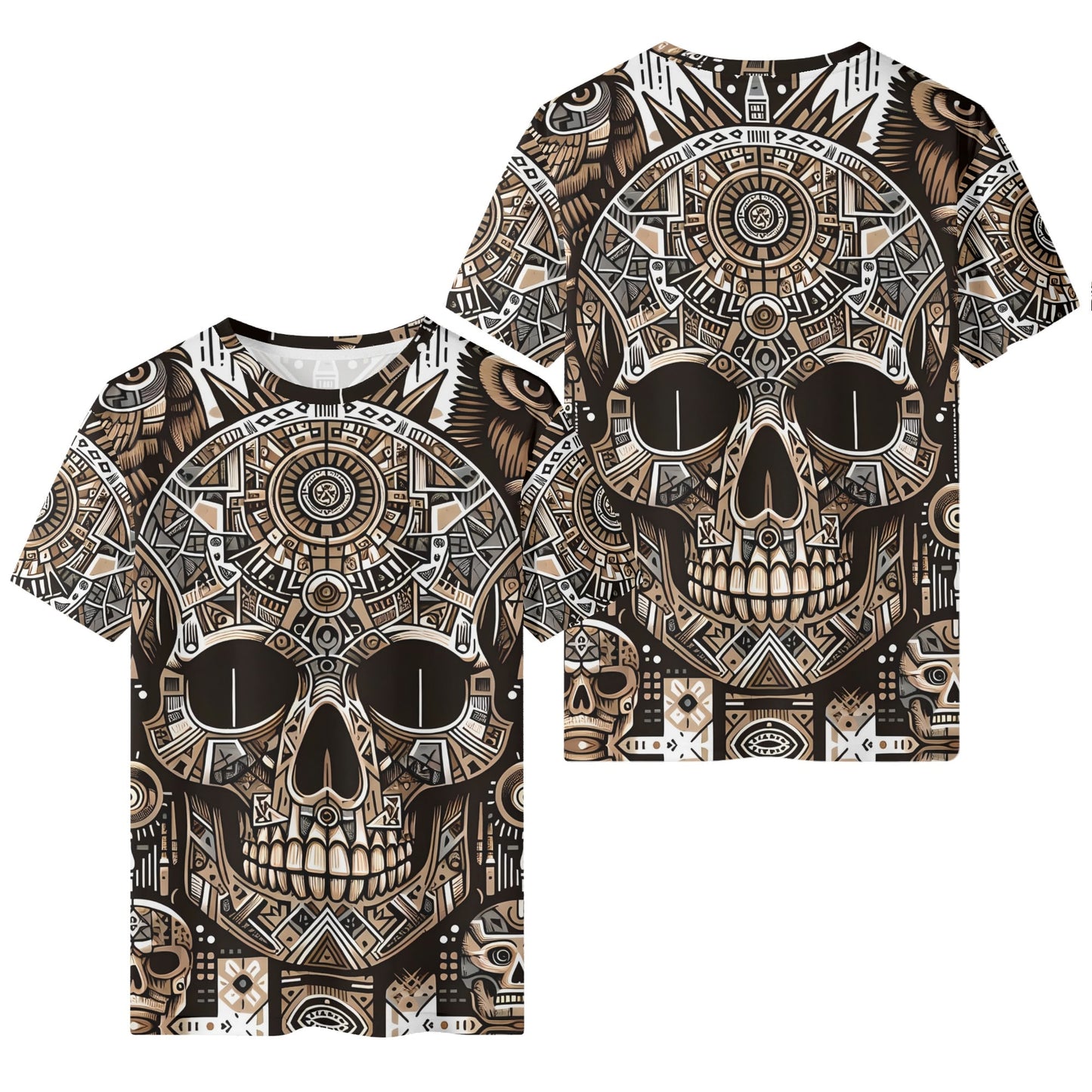 Skull Totem 100 Cotton T-Shirt by Loud and Lethal featuring detailed brown and black tribal skull design
