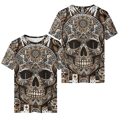 Skull Totem 100 Cotton T-Shirt by Loud and Lethal featuring detailed brown and black tribal skull design