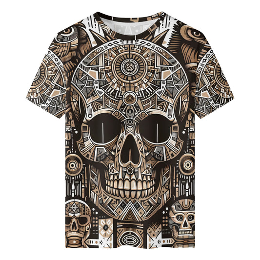Skull Totem 100 Cotton T-Shirt with intricate brown and black skull totem design by Loud and Lethal