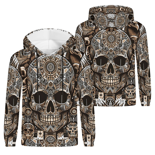 Skull Totem poly french terry hoodie from Loud and Lethal with intricate unisex skull and totem design