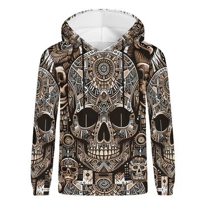 Skull Totem poly french terry hoodie by Loud and Lethal with intricate skull and totem design in brown and black