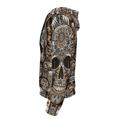 Unisex Loud and Lethal Skull Totem poly french terry hoodie with intricate tribal skull design