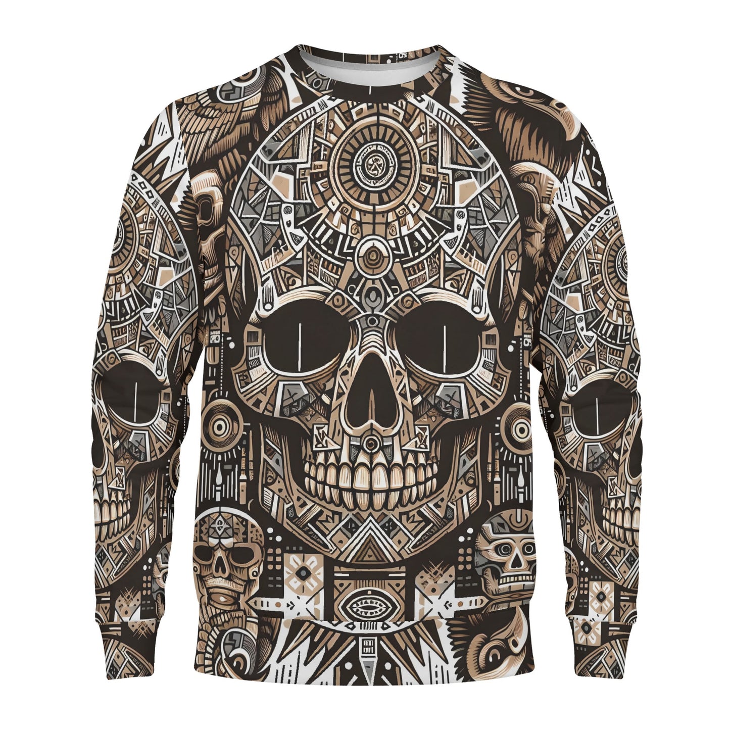 Loud and Lethal Skull Totem Poly French Terry Sweatshirt unisex sweater with intricate skull and totem design