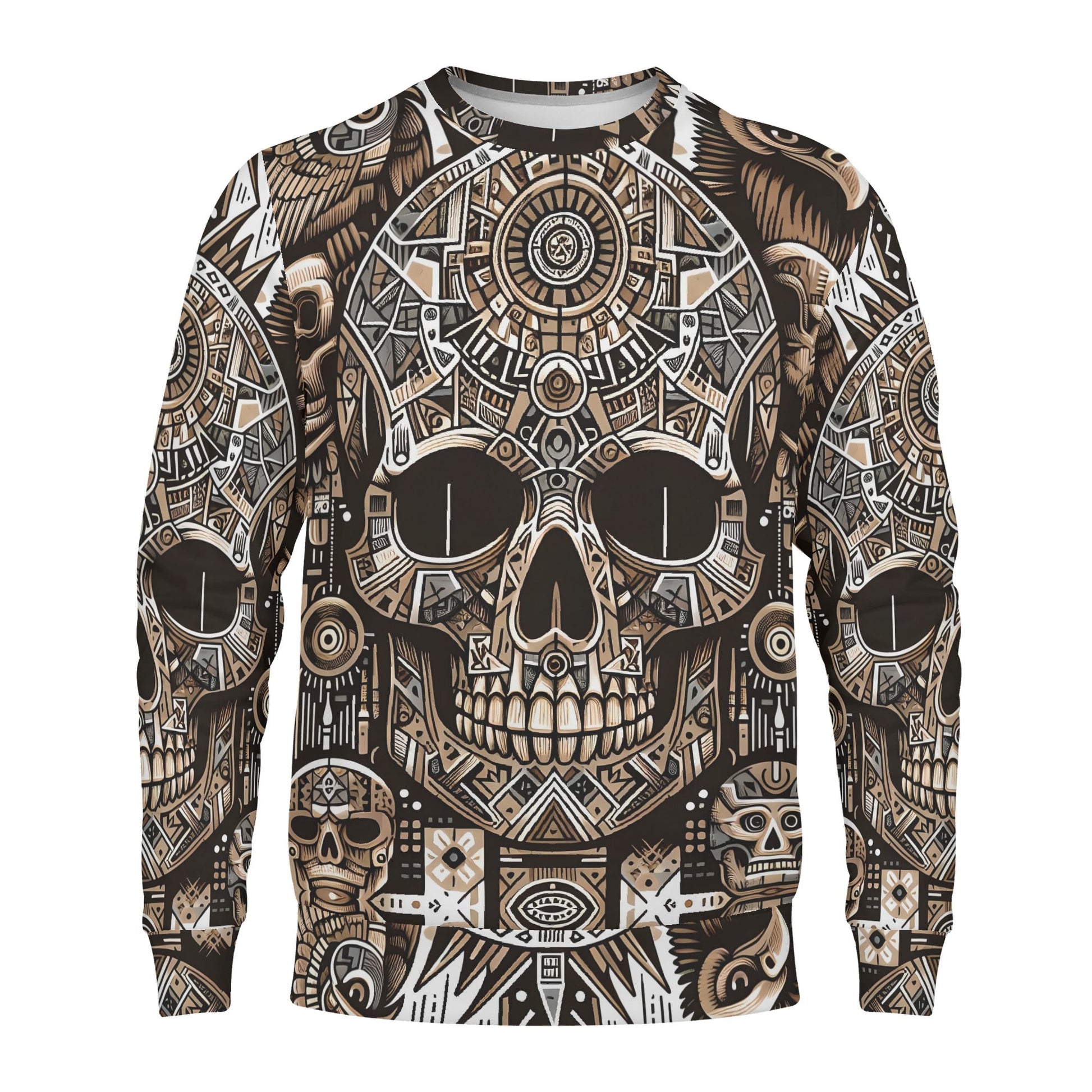 Loud and Lethal Skull Totem Poly French Terry Sweatshirt unisex sweater with intricate skull and totem design