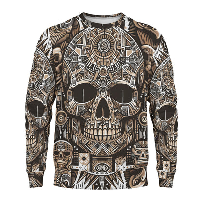 Loud and Lethal Skull Totem Poly French Terry Sweatshirt unisex sweater with intricate skull and totem design