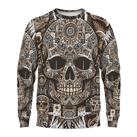 Loud and Lethal Skull Totem Poly French Terry Sweatshirt unisex sweater with intricate skull and totem design