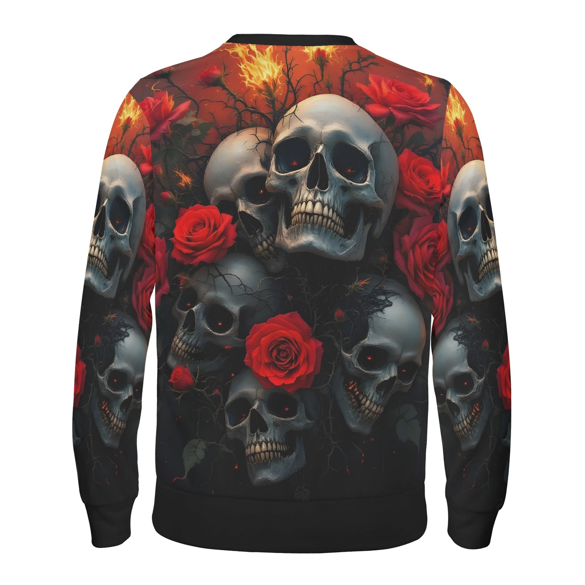 A Skulls Dance Cotton Terry Sweatshirt unisex sweater by Loud and Lethal with allover skulls and red roses design