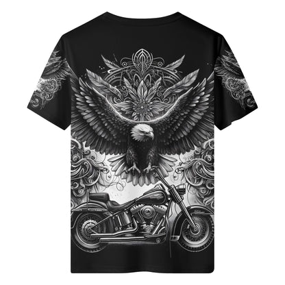 Soaring Eagle 100 Cotton T-Shirt by Loud and Lethal with black motorcycle and eagle graphic design