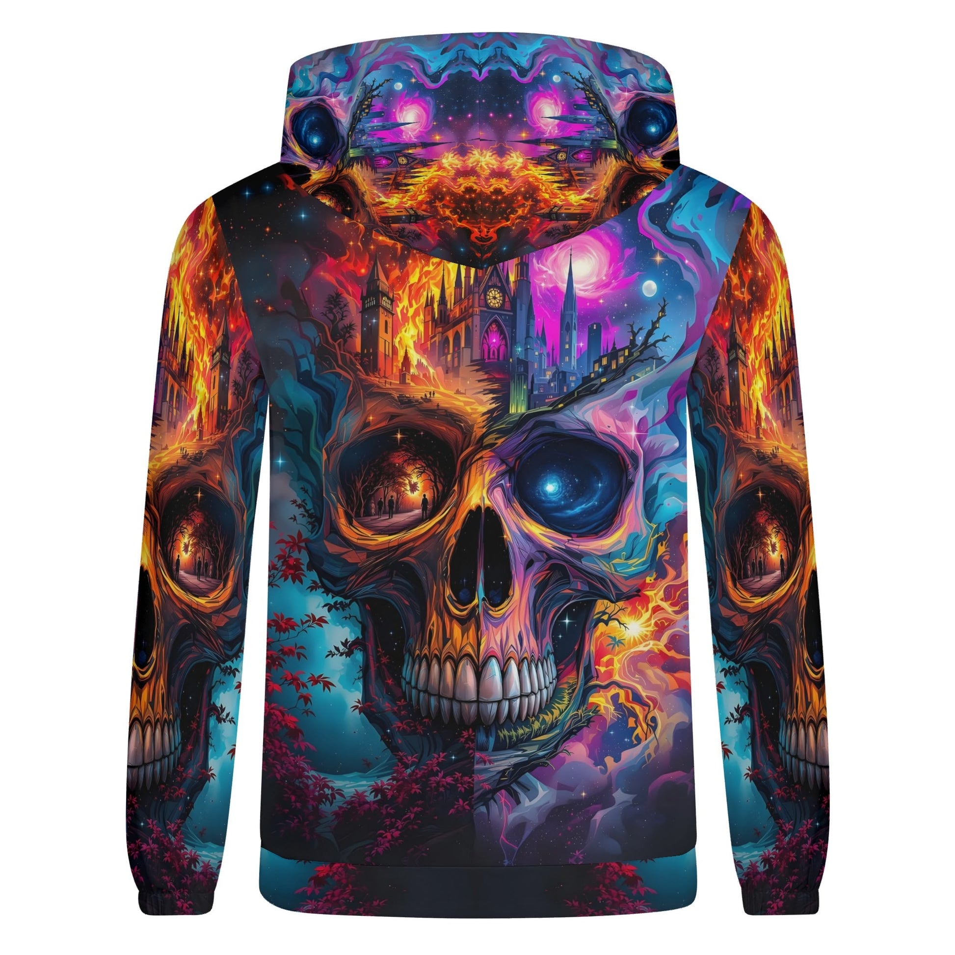 Loud and Lethal Soulfire Awakening Cotton Terry hoodie featuring vibrant skull and fantasy landscape design