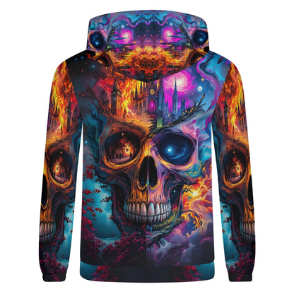 Loud and Lethal Soulfire Awakening Cotton Terry hoodie featuring vibrant skull and fantasy landscape design