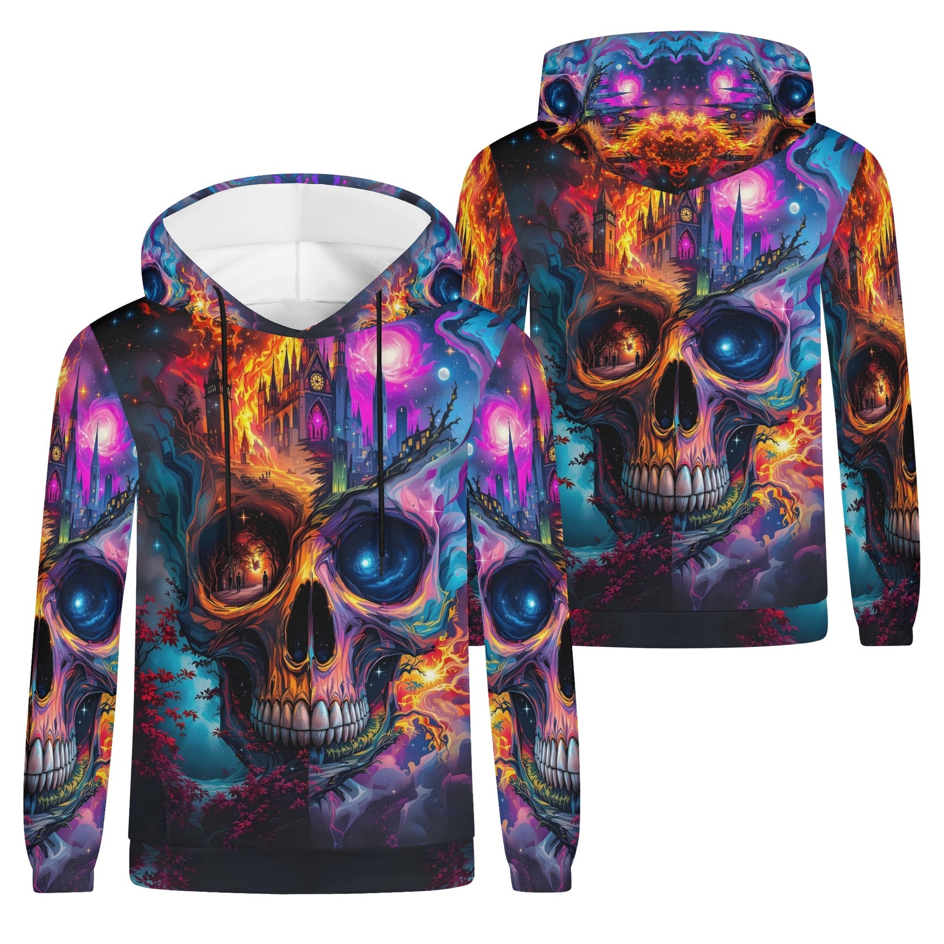 Loud and Lethal Soulfire Awakening Cotton Terry hoodie with vibrant skull and fiery fantasy design