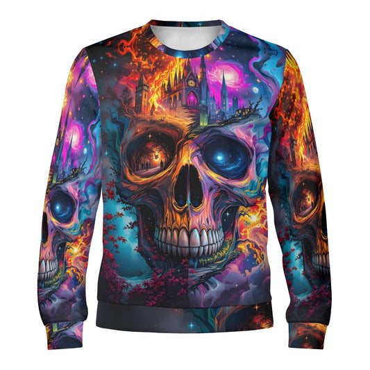 Loud and Lethal unisex sweater Soulfire Awakening Cotton Terry Sweatshirt with vibrant cosmic skull and castle print