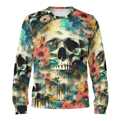 Loud and Lethal Spaced Out Skull Poly French Terry Sweatshirt with colorful skull and floral design
