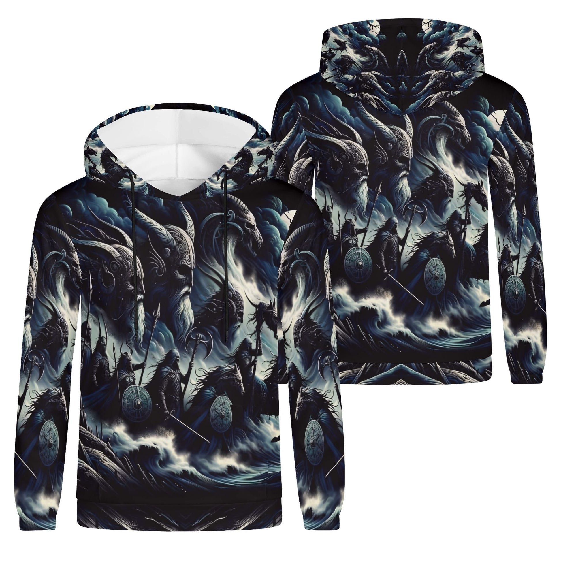Storm Riders of the Divine Poly French Terry Hoodie by Loud and Lethal featuring dark fantasy warrior design