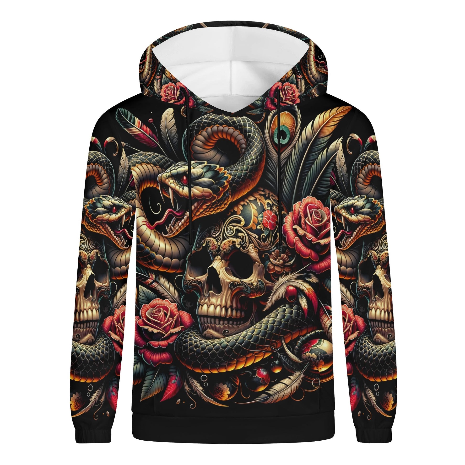 Loud and Lethal Tangled Fate Cotton Terry Hoodie with detailed skull, snake, rose, and feather design